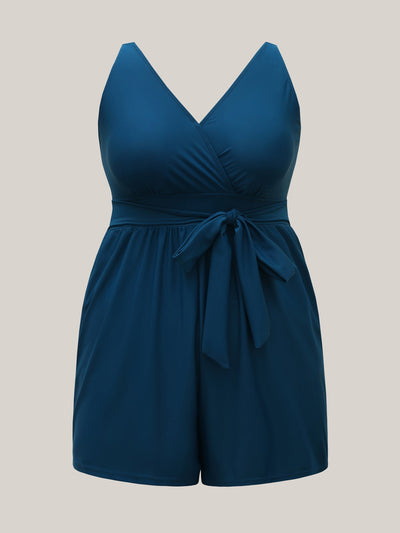 AquaWrap™ – Einfarbiger Einteiler-Badeanzug mit Wickelausschnitt und Gürtel