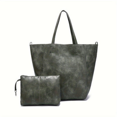 Shopper-Tasche mit Kosmetiktasche | Kunstleder | Minimalistisches Design