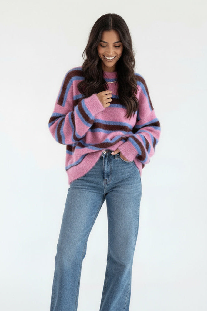 Leona | Damen Gestreifter Strickpullover