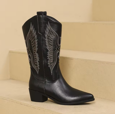 Damen Westernstiefel mit Blockabsatz und seitlichem Reißverschluss