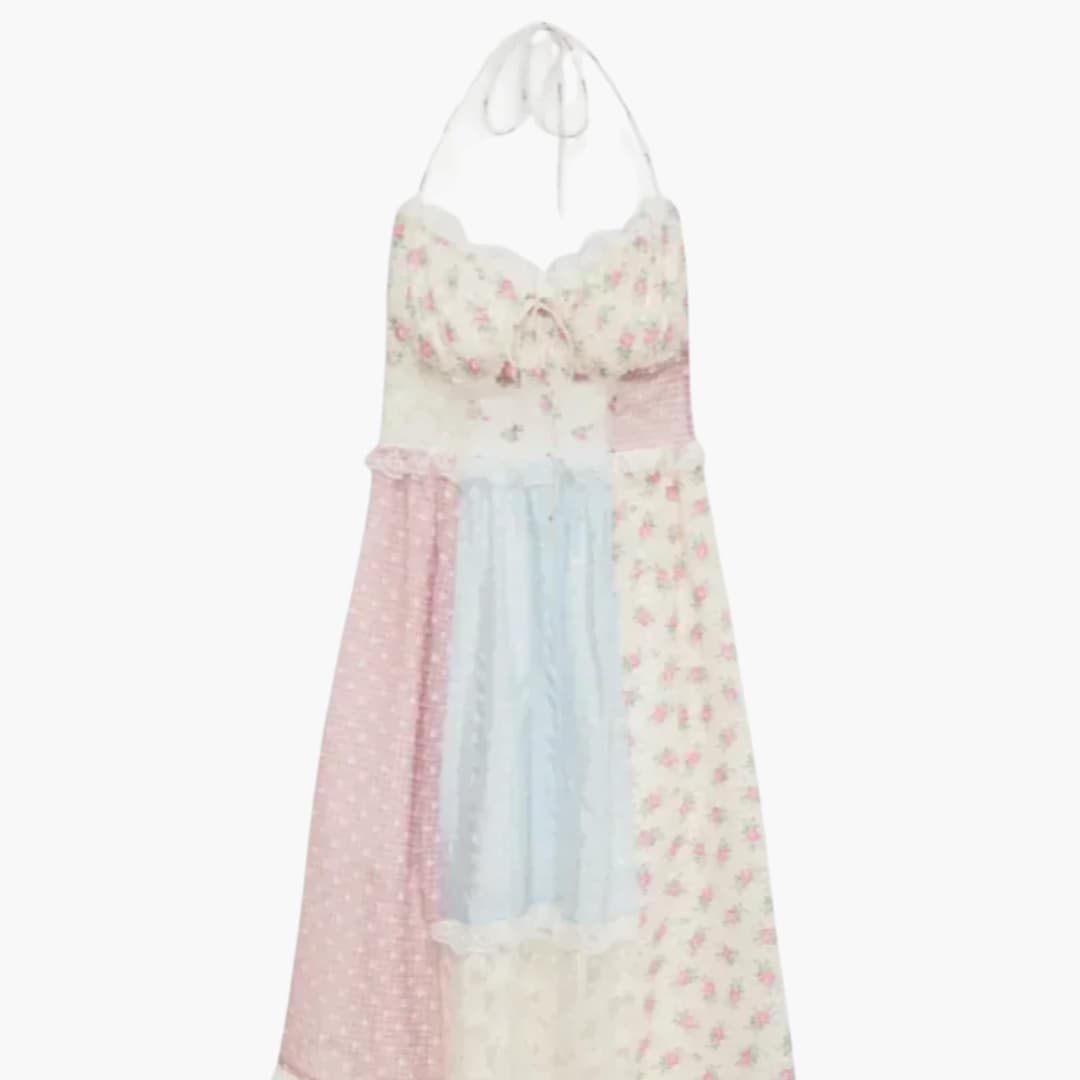 Patchwork Maxikleid - Damen Sommerkleid mit Spaghettiträgern