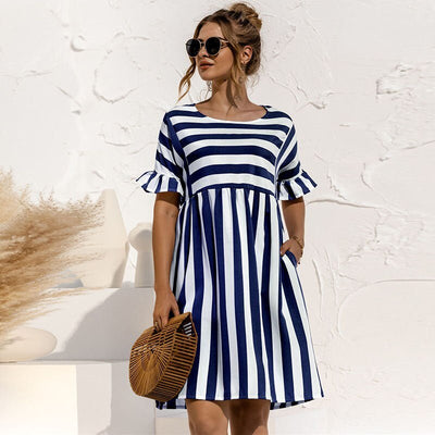 Sommerkleid mit Streifen | Rüschenärmel | Lockerer Schnitt