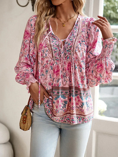 Bluse mit Boho-Muster | Lange Ärmel | Luftig und Verspielt