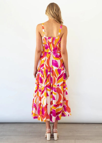 Sommerkleid mit breiten Trägern | Smock-Oberteil | Farbenfrohes Musterdesign