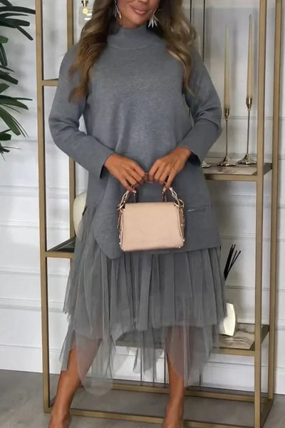 Kleid mit Rollkragen | Tüllrock | Layering-Design mit Reißverschlussdetail