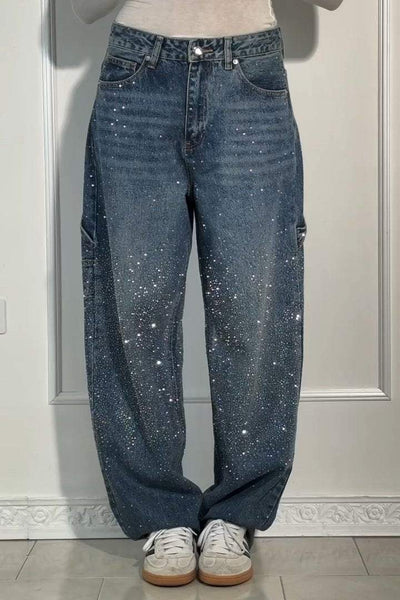 GleamFit™ – Damen-Rhinestone-Harem-Jeans | Stilvolle und bequeme Denim-Hose mit funkelnden Akzenten