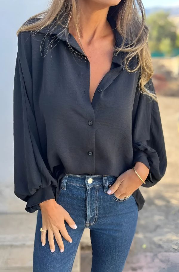 Bluse mit Knopfleiste | Lockerer Schnitt | Fließendes Material