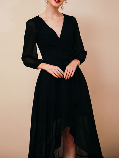 Elegantes Wickelkleid | Luftiger Chiffon | Asymmetrischer Saum