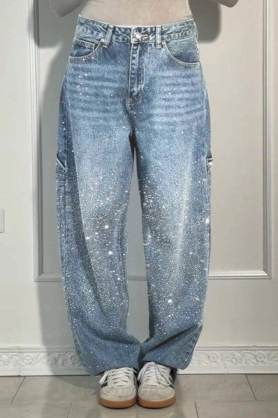 GleamFit™ – Damen-Rhinestone-Harem-Jeans | Stilvolle und bequeme Denim-Hose mit funkelnden Akzenten