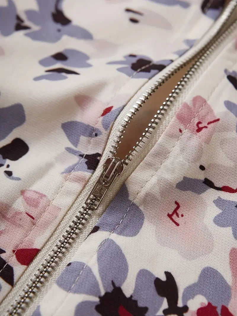 Damen-bomberjacke yori mit blumenmuster und reißverschluss