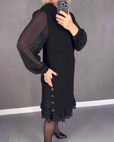 ELIANA | Elegantes Kleid mit transparenten Ärmeln und schmeichelhafter Schnitt für Herbstanlässe