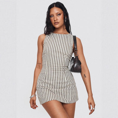 Silya | Gestreiftes Ärmelloses Kurzes Kleid