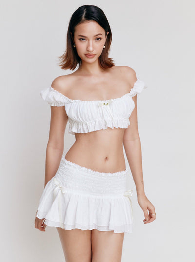 Zweiteiliges Rüschen-Set | Kurzes Top & Minirock | Romantischer Stil