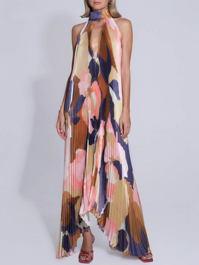 Rica - Rückenfreies, ausgestelltes Kleid mit geometrischem Print