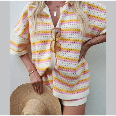 Strick-Set mit Oversized Shirt | Elastische Shorts | Lässiger Komfort