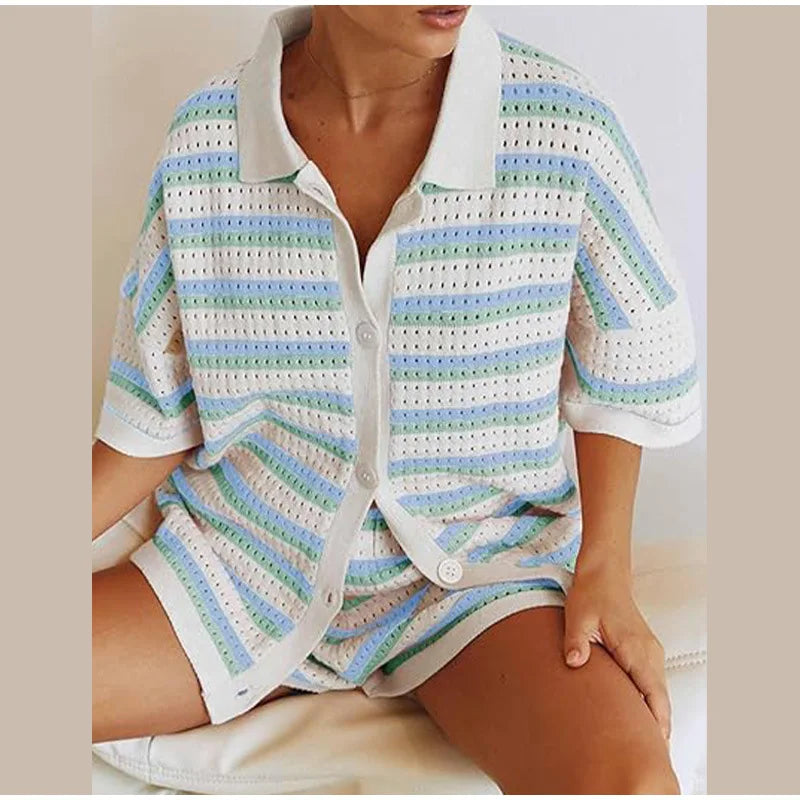 Strick-Set mit Oversized Shirt | Elastische Shorts | Lässiger Komfort