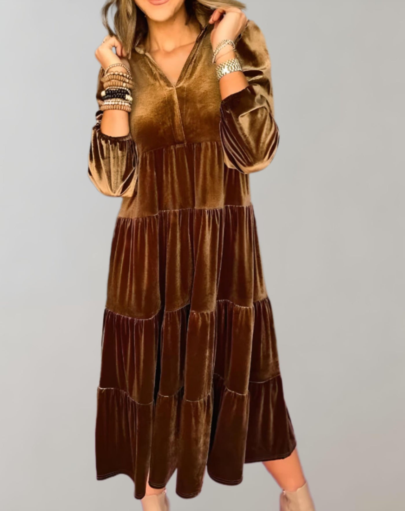 Midikleid aus Samt | Stufen-Design | Elegant und Bequem