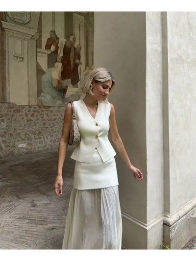 Ärmellose Damen-Strickweste mit Knopf-Front