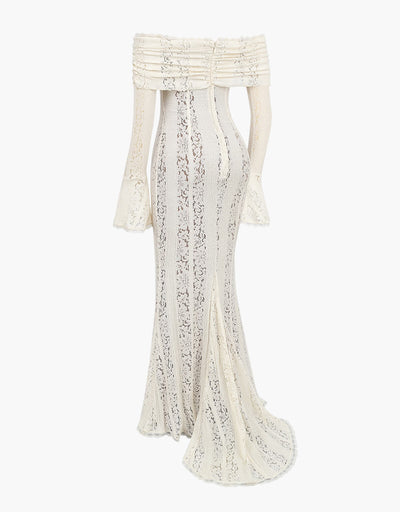 Spitzen-Abendkleid mit Carmen-Ausschnitt und langen Ärmeln für Damen