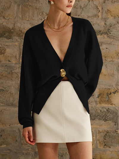 Maris | Goldene Knopfleiste Damen Strickjacke