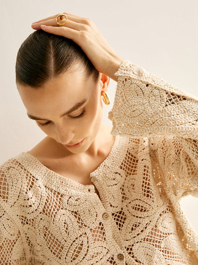 Häkelcardigan mit Blumenmuster | Transparenter Look | Gerade Passform