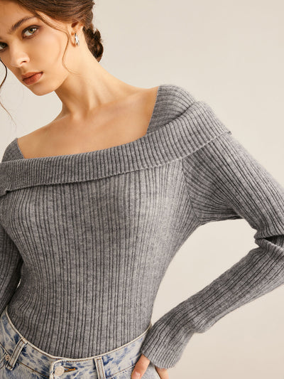 Damen Pullover schulterfrei | Stylische Rippstruktur & Eleganter Schnitt