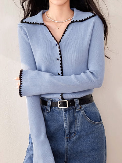 Strickoberteil mit Zickzackkante | Kragen | Schmale Passform