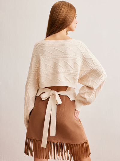 Stylischer Strickpullover Damen | Rückenausschnitt & Zierliches Bindeband