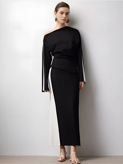 Asymmetrisches Maxikleid | Elegante Silhouette | Modernes Color-Blocking