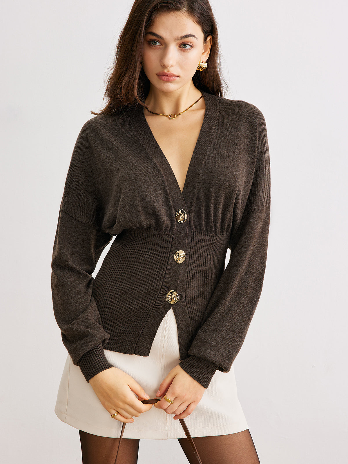 Damen Strick-Cardigan mit Knopfleiste | Gerippte Taille & Femininer Schnitt