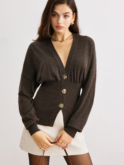 Damen Strick-Cardigan mit Knopfleiste | Gerippte Taille & Femininer Schnitt