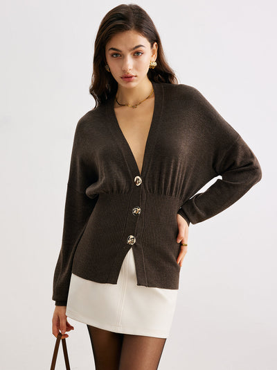 Damen Strick-Cardigan mit Knopfleiste | Gerippte Taille & Femininer Schnitt