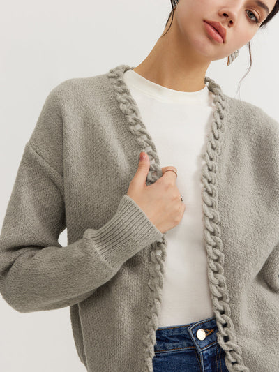 Strickjacke ohne Verschluss | Geflochtene Kante | Lässige Silhouette