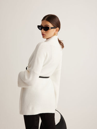 Strickcardigan ohne Verschluss | Weite Ärmel | Taillierung mit Gürtel