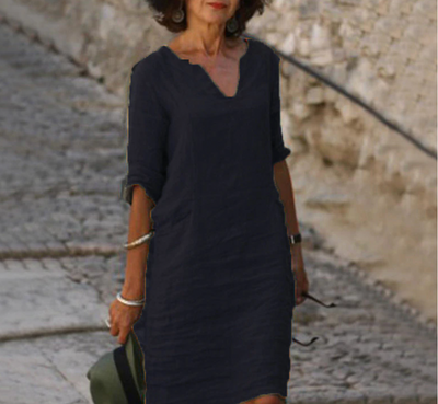 Damen Maxikleid mit V-Ausschnitt und langen Ärmeln