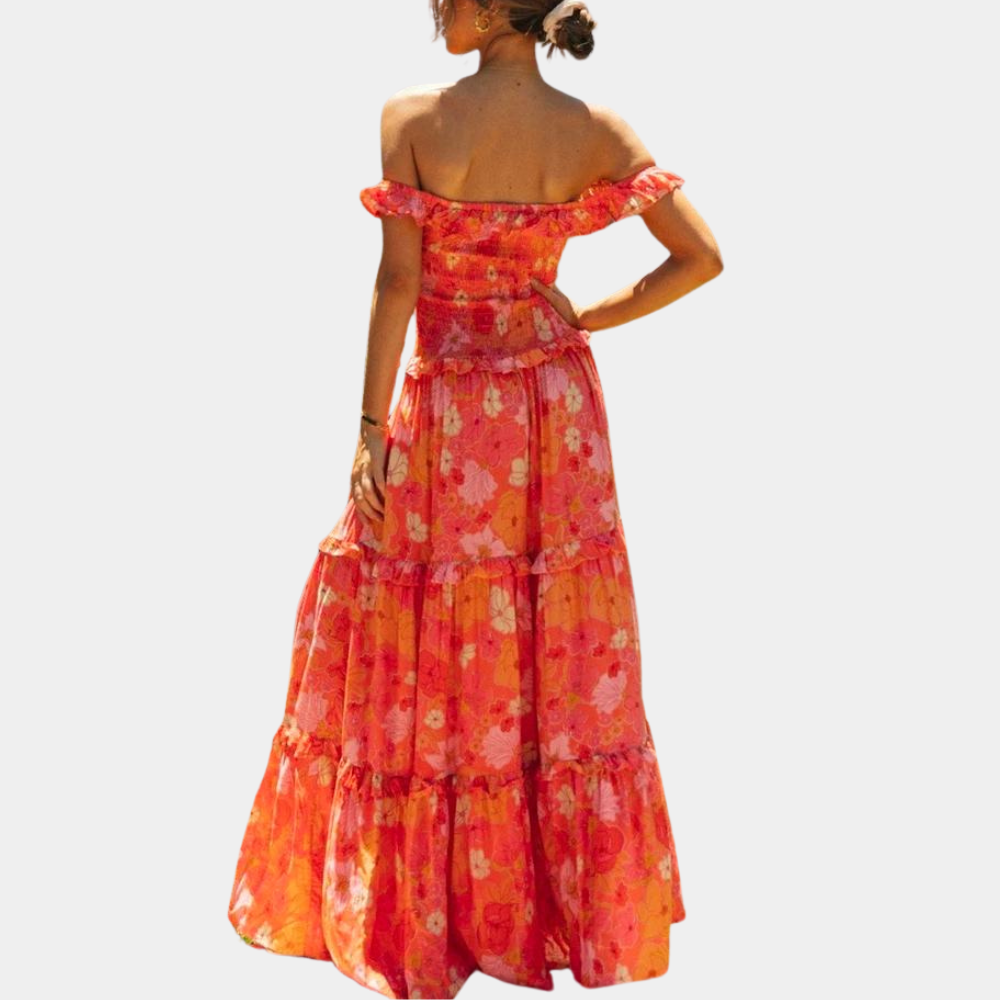 Des - Schickes orangefarbenes Blumen-Sommerkleid