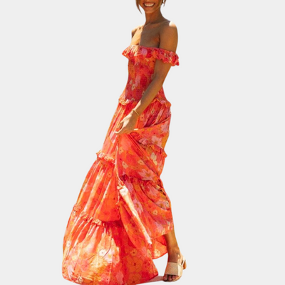 Des - Schickes orangefarbenes Blumen-Sommerkleid