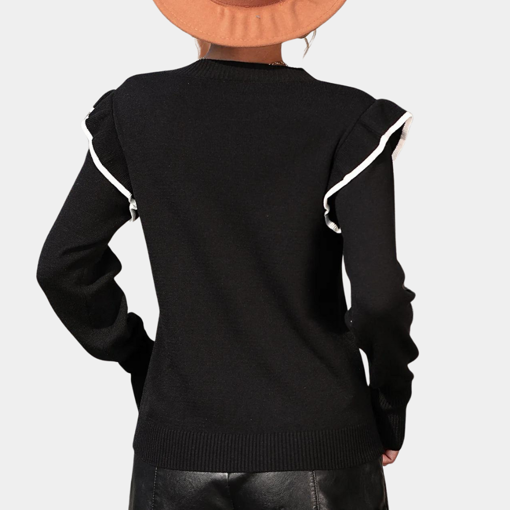 Pullover mit Rüschen | Langarm | Schlichter Rundhalsausschnitt