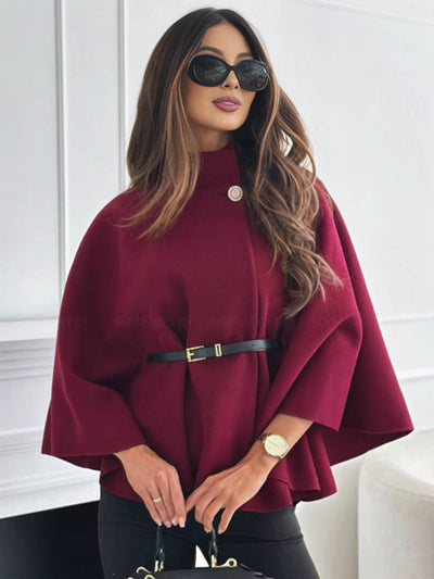 Cara - Kurzer Roter Poncho Mantel Fledermausärmel Damen