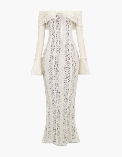Spitzen-Abendkleid mit Carmen-Ausschnitt und langen Ärmeln für Damen