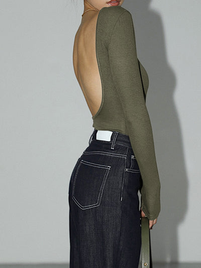 Slim Fit Damen-Bodysuit mit offenem Rücken