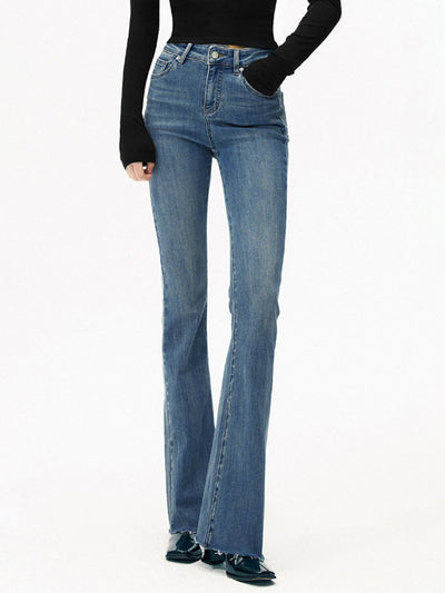 Damen Bootcut Jeans Hochbund Denim Stretch