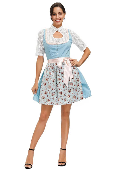 Damen Dirndl Kleid Baumwolle Traditionell Figurbetont