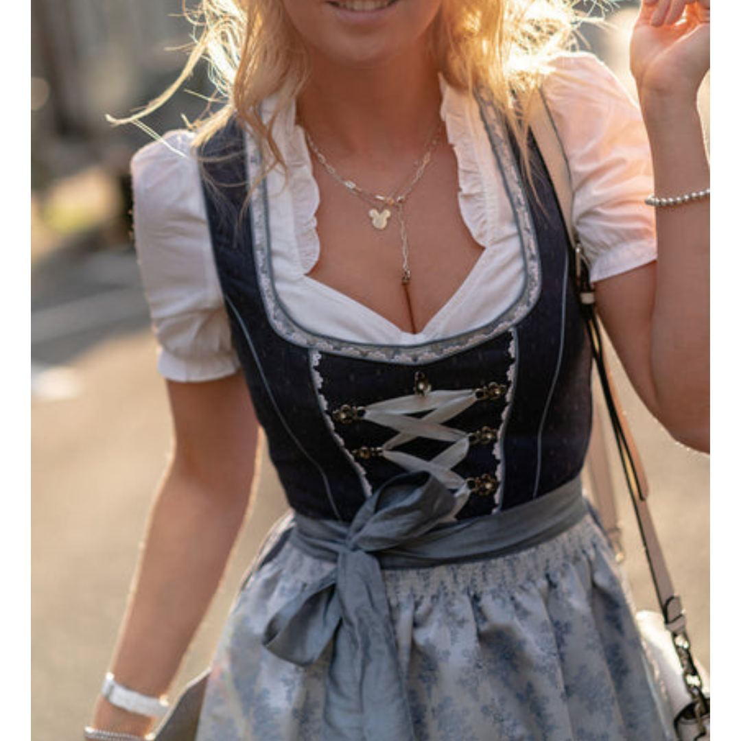 Damen Dirndl Kleid Trachtenkleid mit Schürze und Bluse Baumwolle Polyester