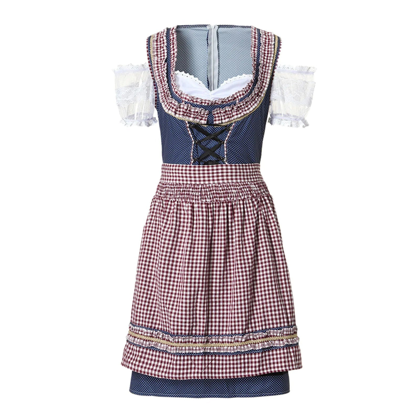 Damen Dirndlkleid Baumwolle Traditionell Modernes Karomuster