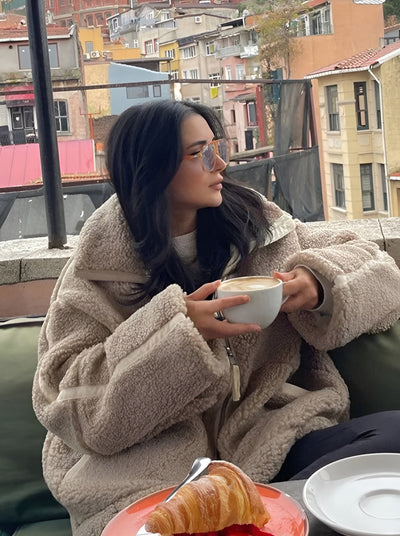 Damen Fleece Jacke Oversized Stil