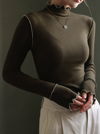 Damen Langarmshirt Polyester Hochkragen Slim Fit