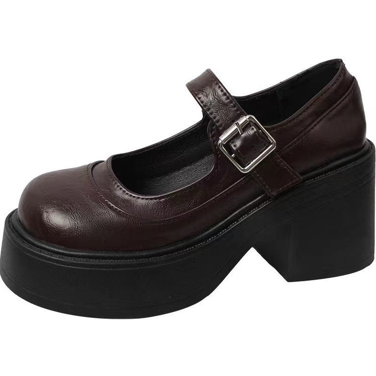 Damen Plateau Schuhe Retro Stil Hochwertiges Obermaterial Blockabsatz