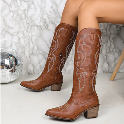 Damen Stiefel Hochwertiges Leder Western Cowboy Stil