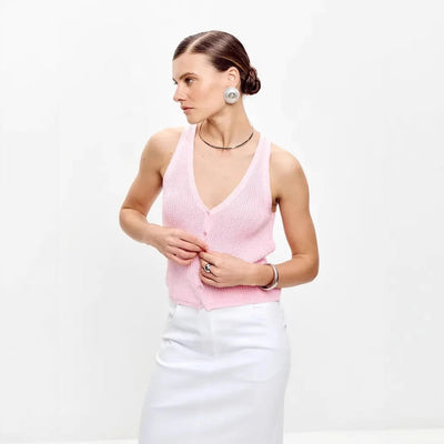 Damen Stricktop Baumwolle V-Ausschnitt